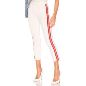 MOTHER White Cropped Jeans with Red Side Stripes